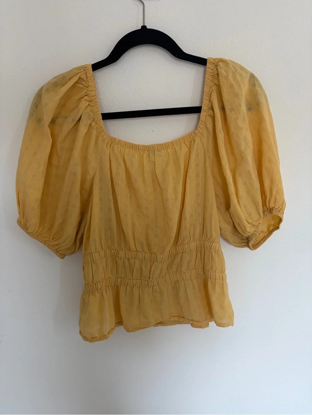 Madewell Yellow Puff-Sleeve Peasant Top